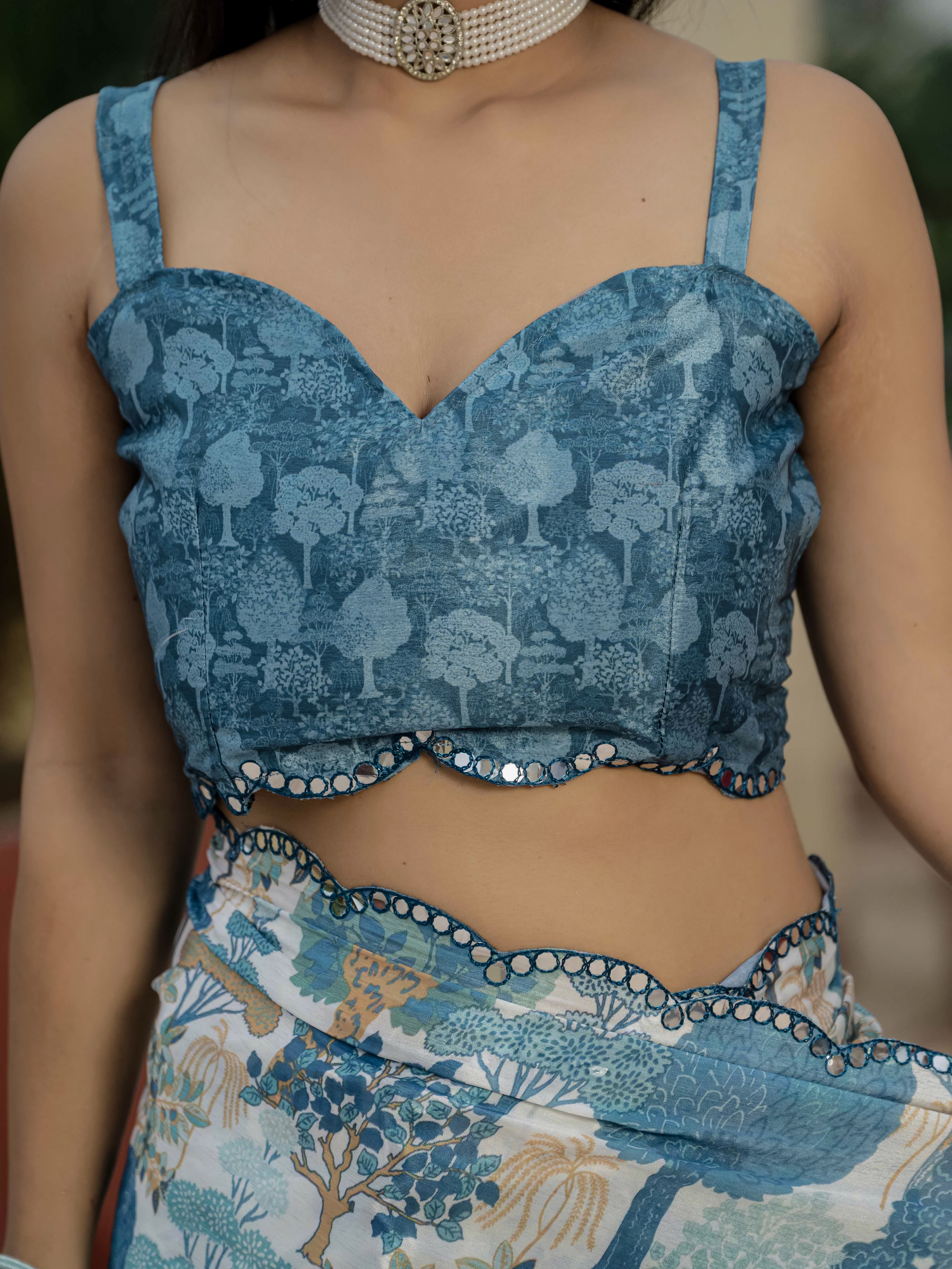 Floral Chinnon Ready to Wear Saree with Mirror Lace