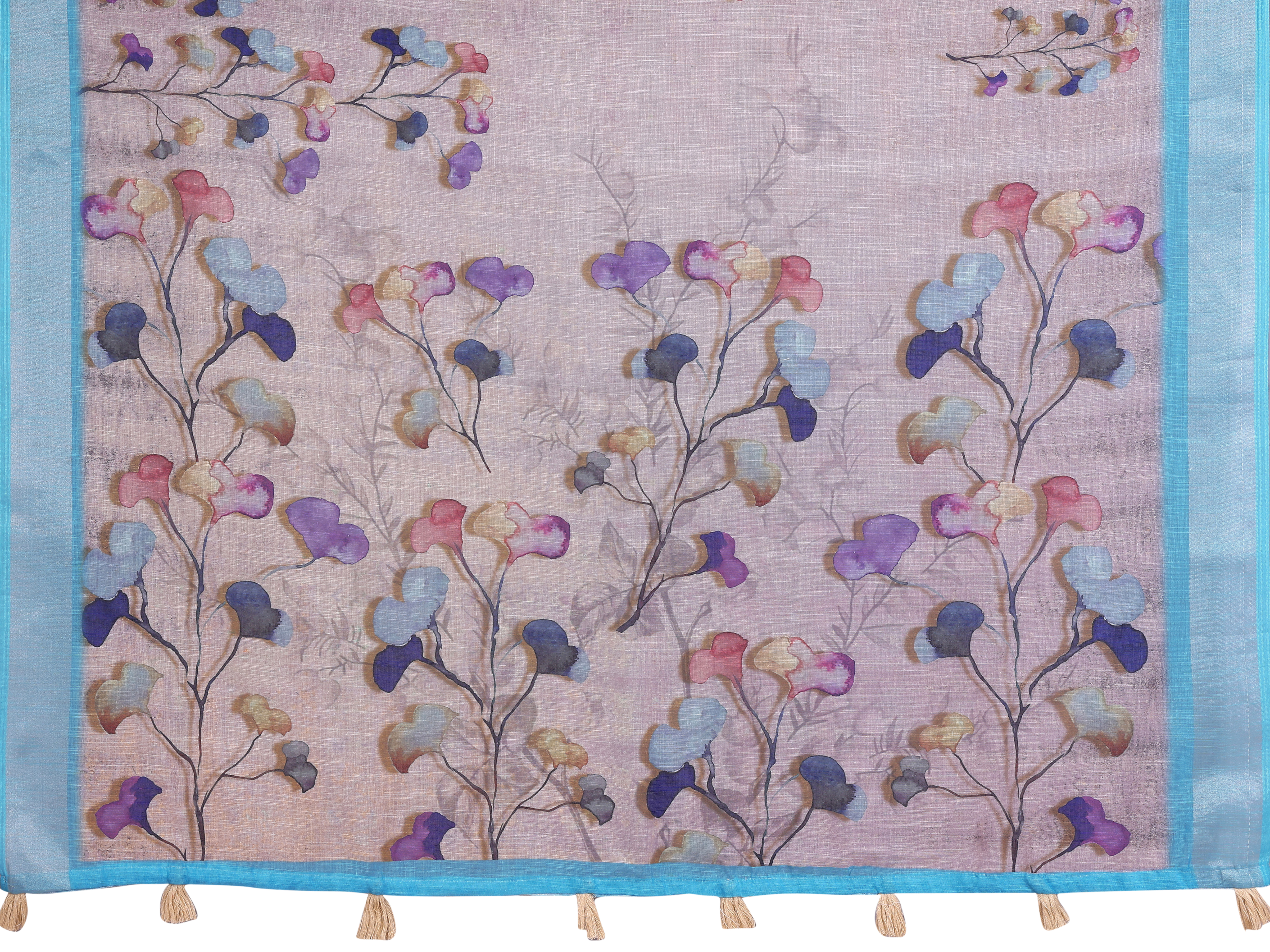 Pastel Linen Cotton Floral Print Saree with Designer Blouse