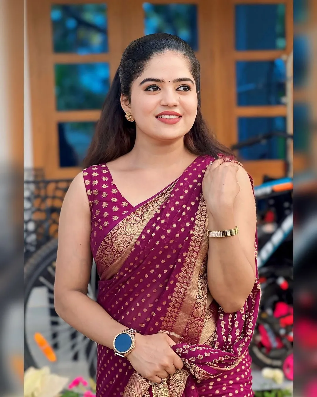 Maroon Cotton Saree with Zari Work for Wedding
