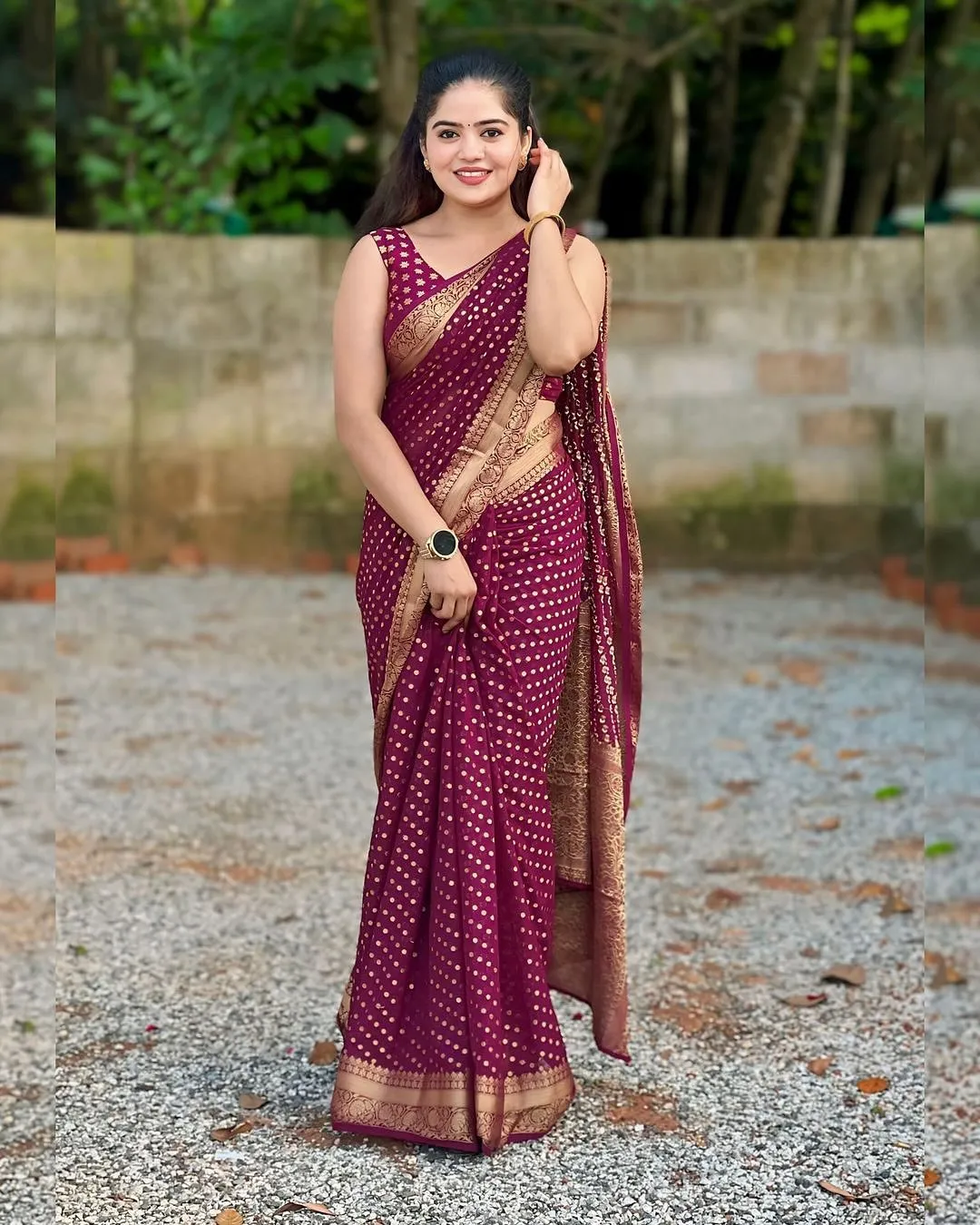 Maroon Cotton Saree with Zari Work for Wedding