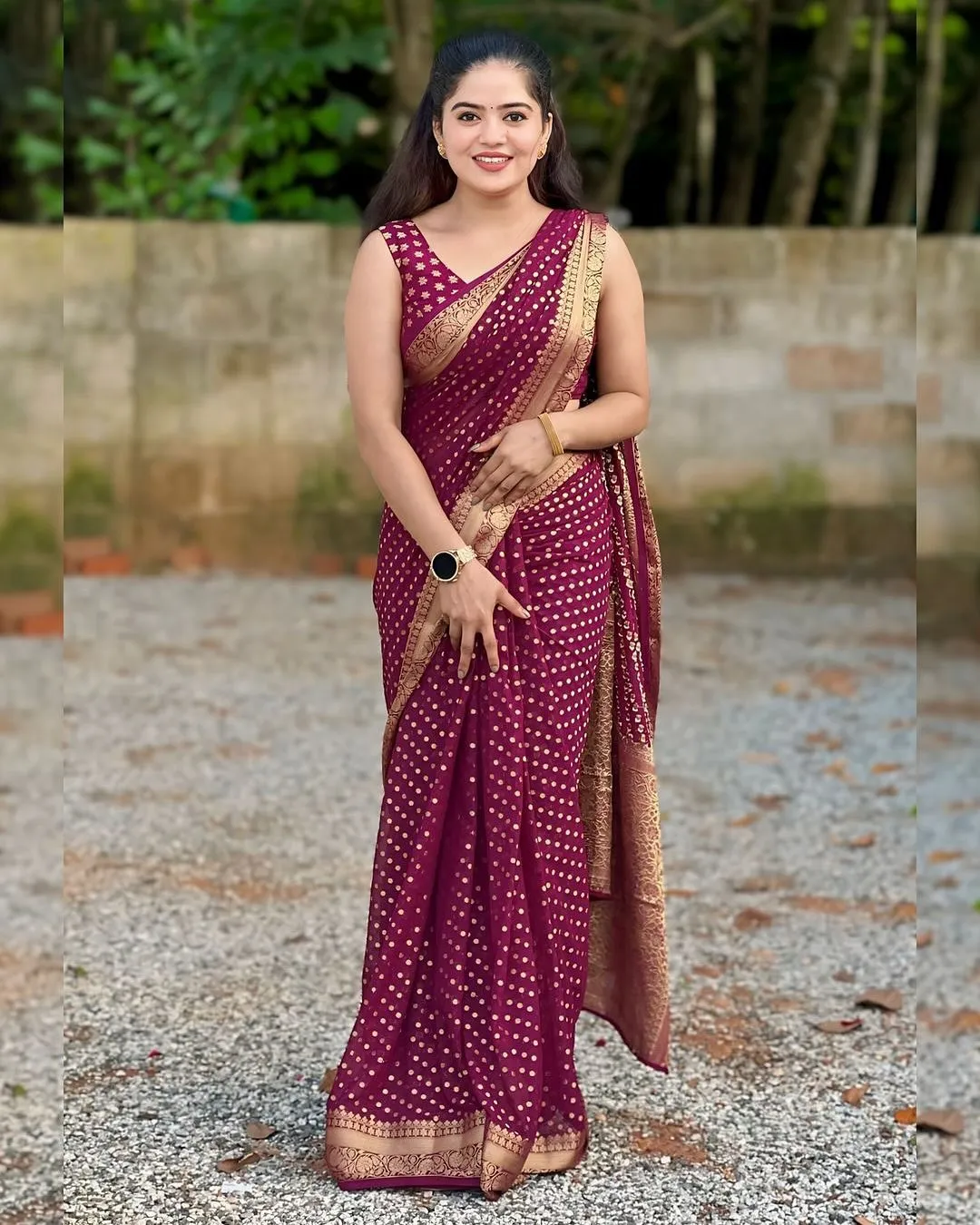 Maroon Cotton Saree with Zari Work for Wedding