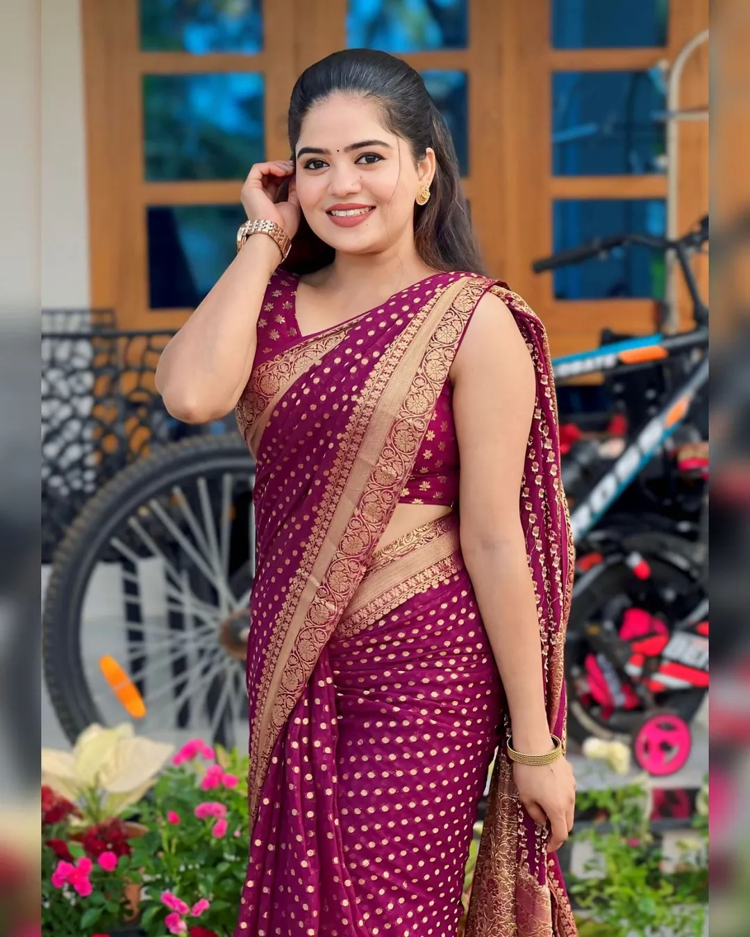 Maroon Cotton Saree with Zari Work for Wedding